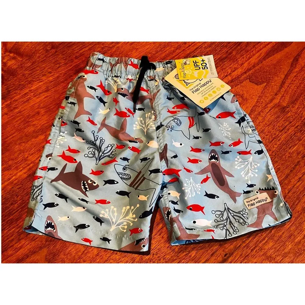 Flap Happy Baby Boys Swim Trunks Shark Print UPF 50+ Size 24M NWT 1987 80s VTG